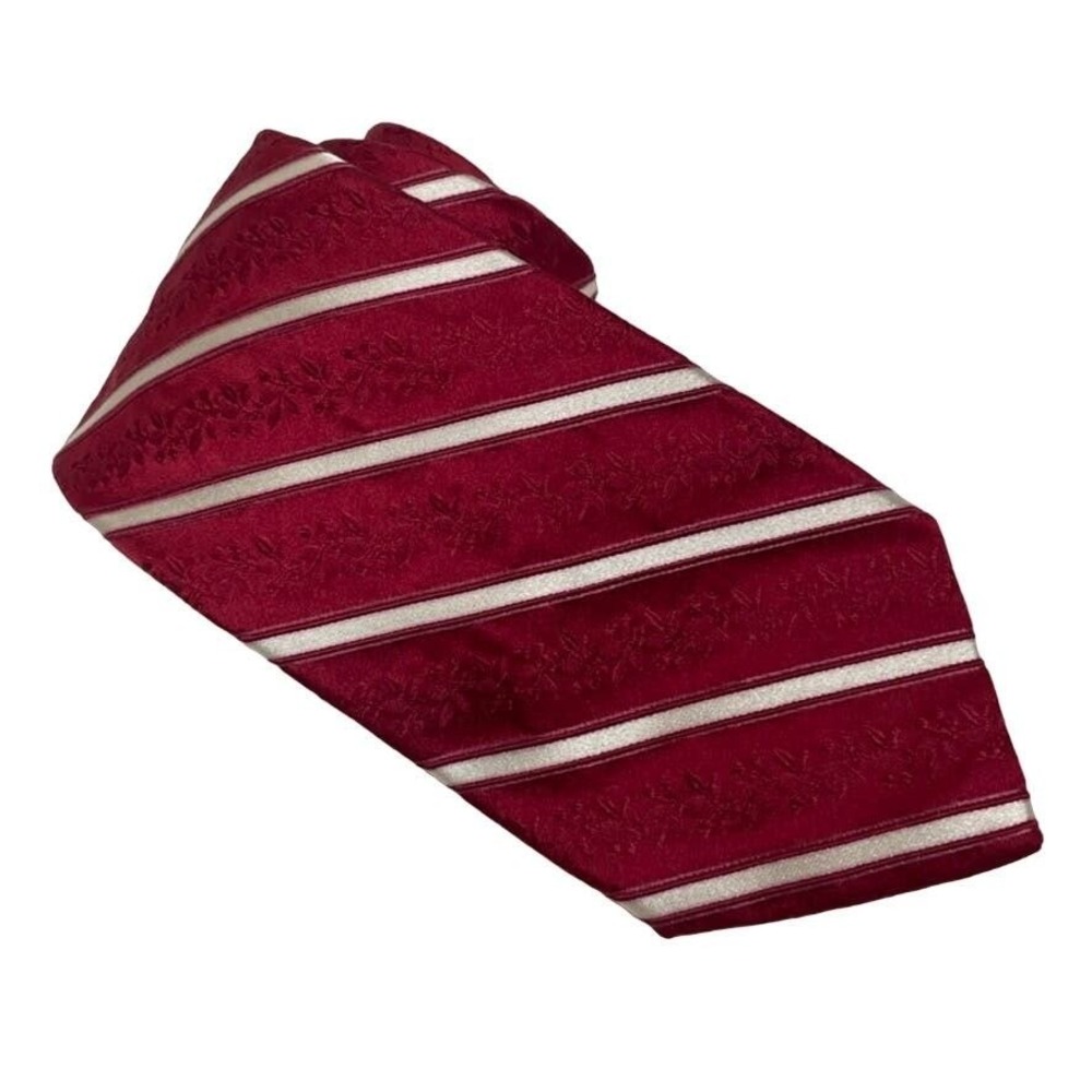 Valentino Silk Necktie Red Striped Repp Jacquard Italy Designer Wedding Red Tie
